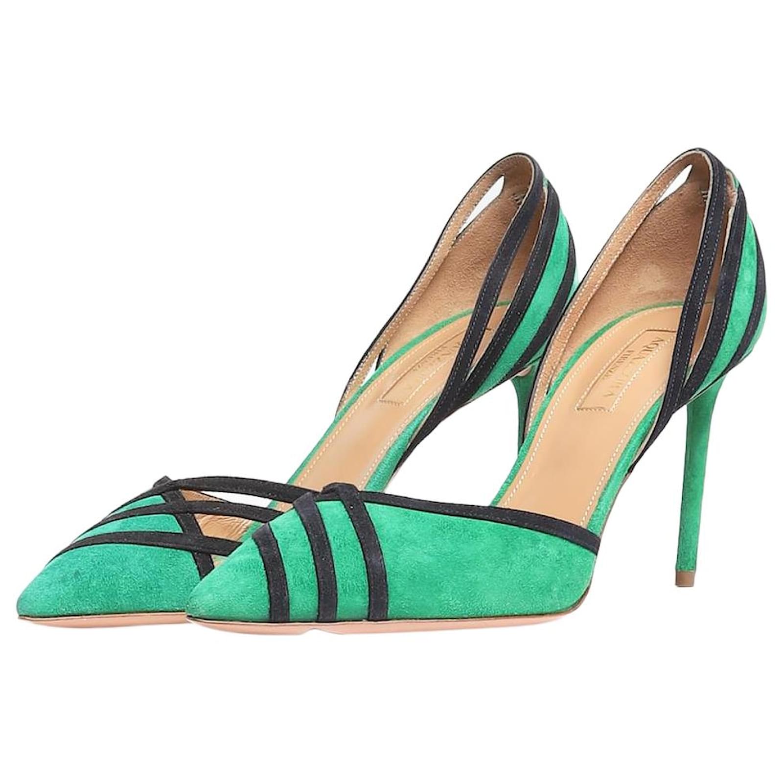 Aquazzura Green pointed-toe cutout suede pumps size EU 39 (UK
