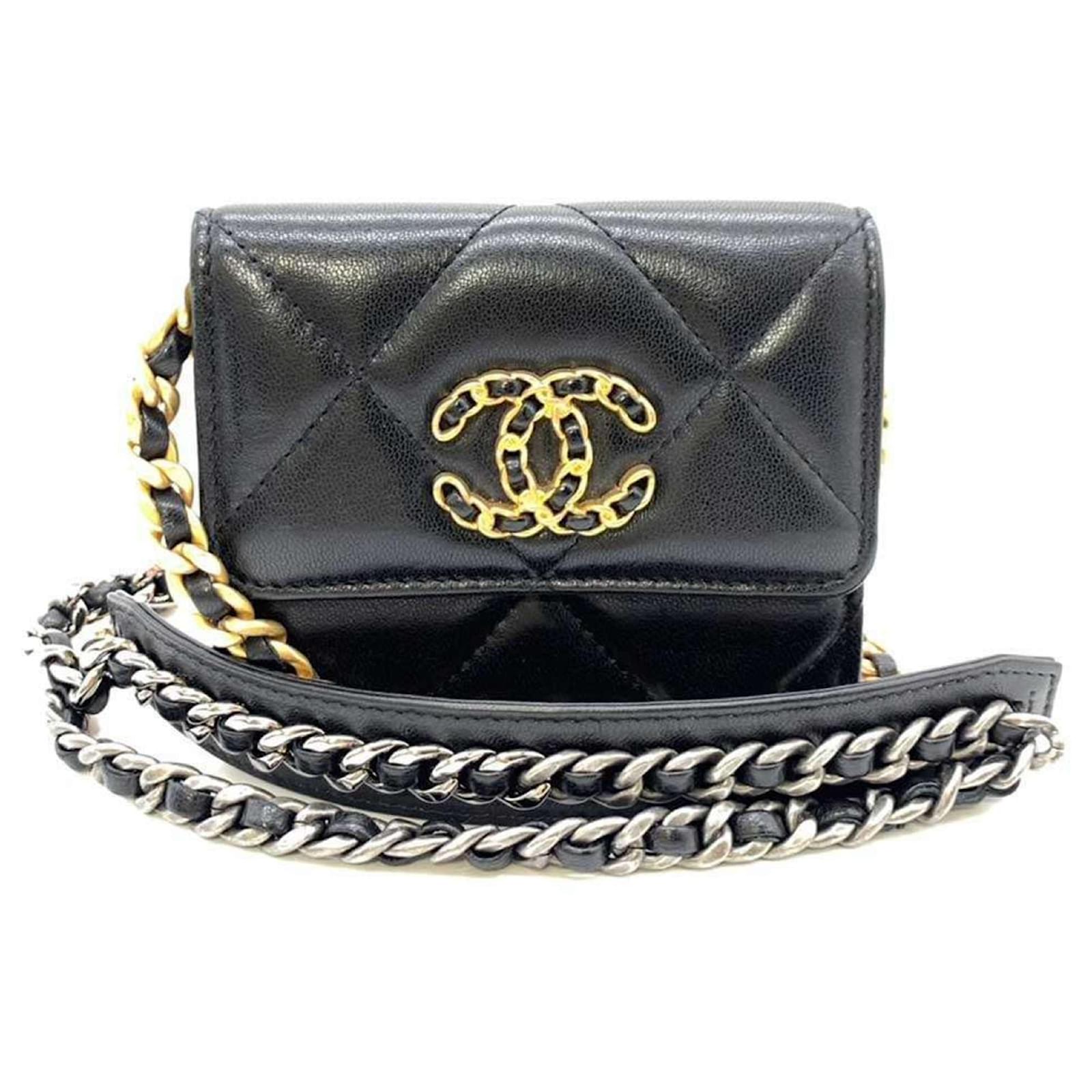 Chanel Wallet 19 Flap Coin Purse Black Leather Joli
