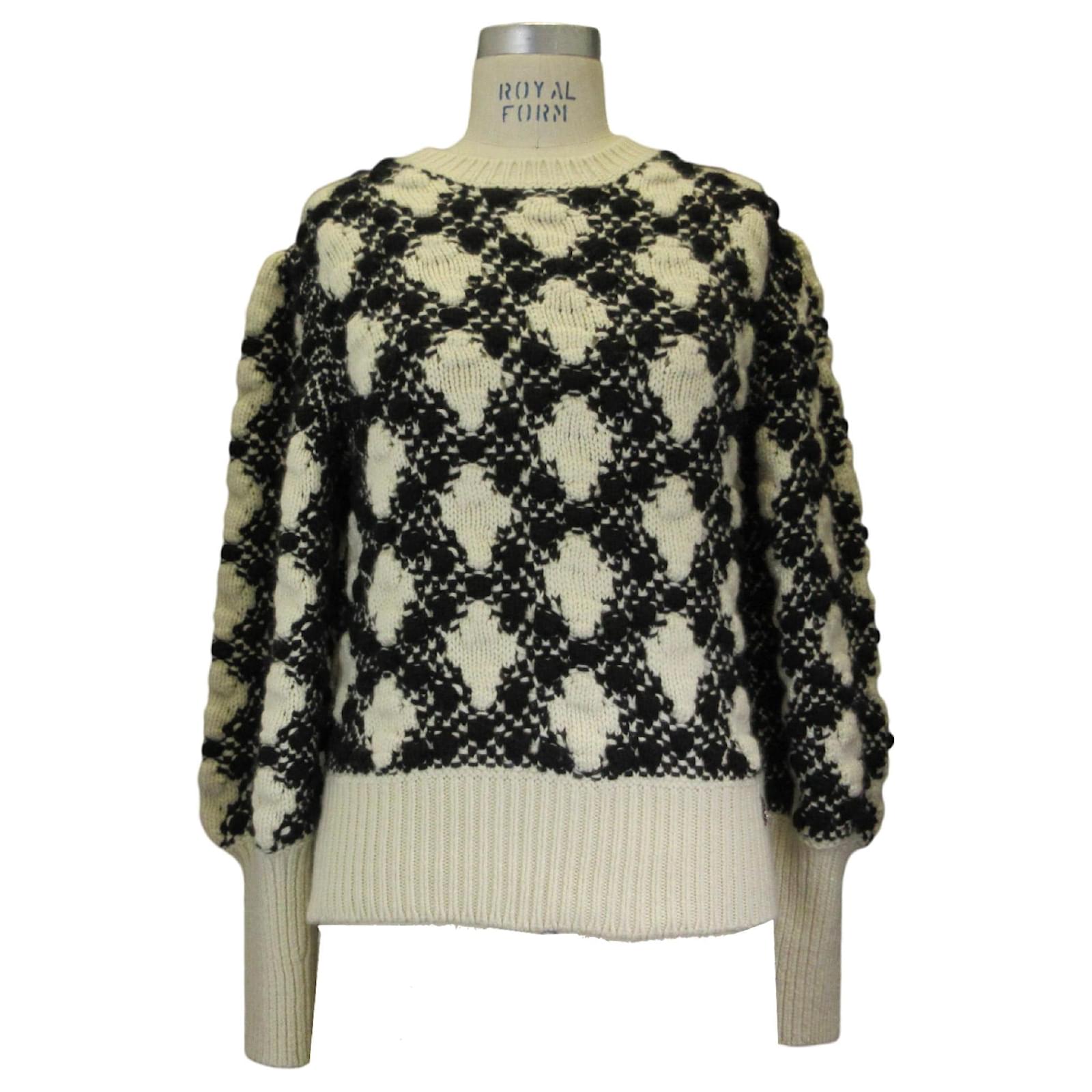 Knitwear Chanel Chanel Ivory Black Cashmere and Silk Diamond Knit Sweater