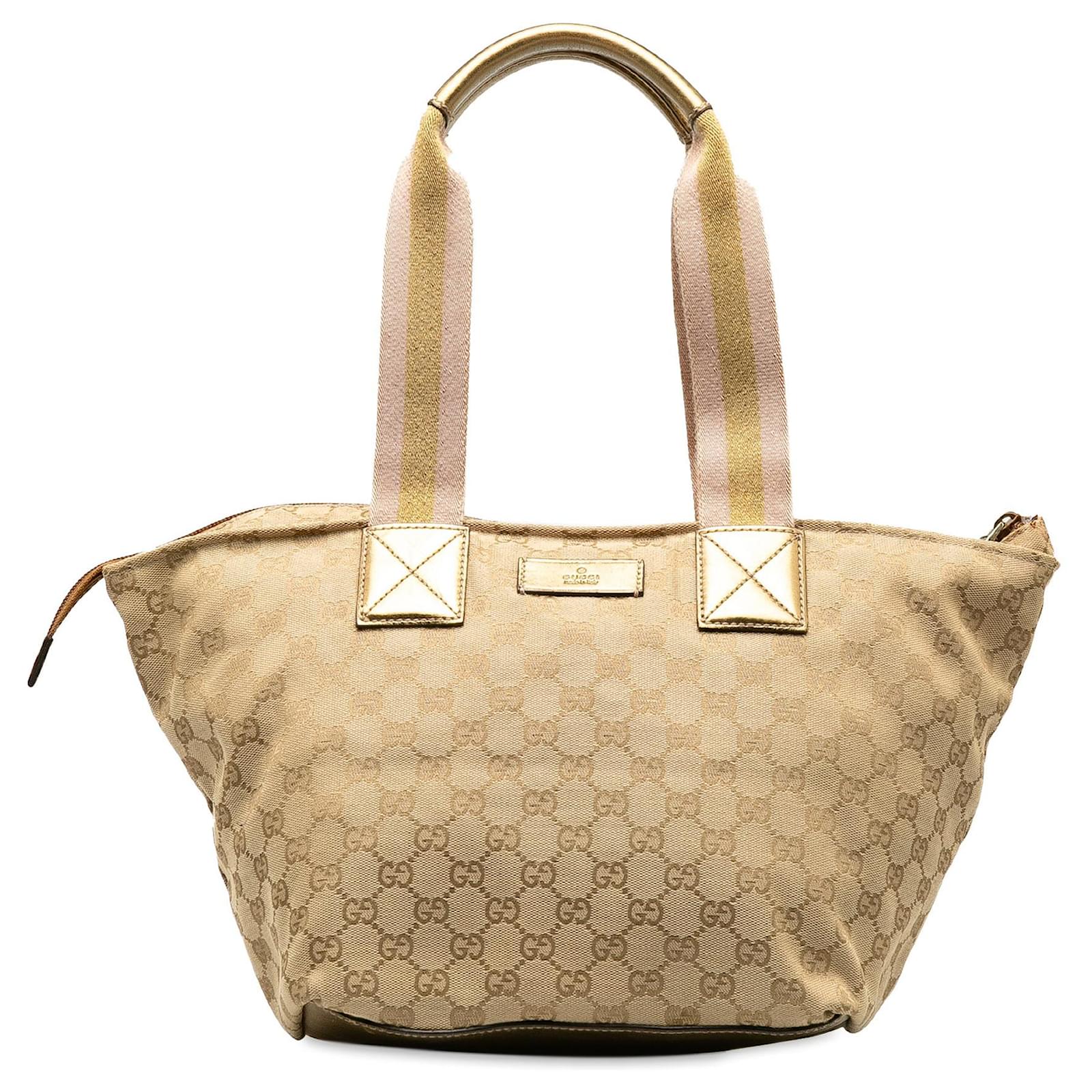 Tan Gucci Medium GG Canvas Web Zip Handbag Camel Leather ref