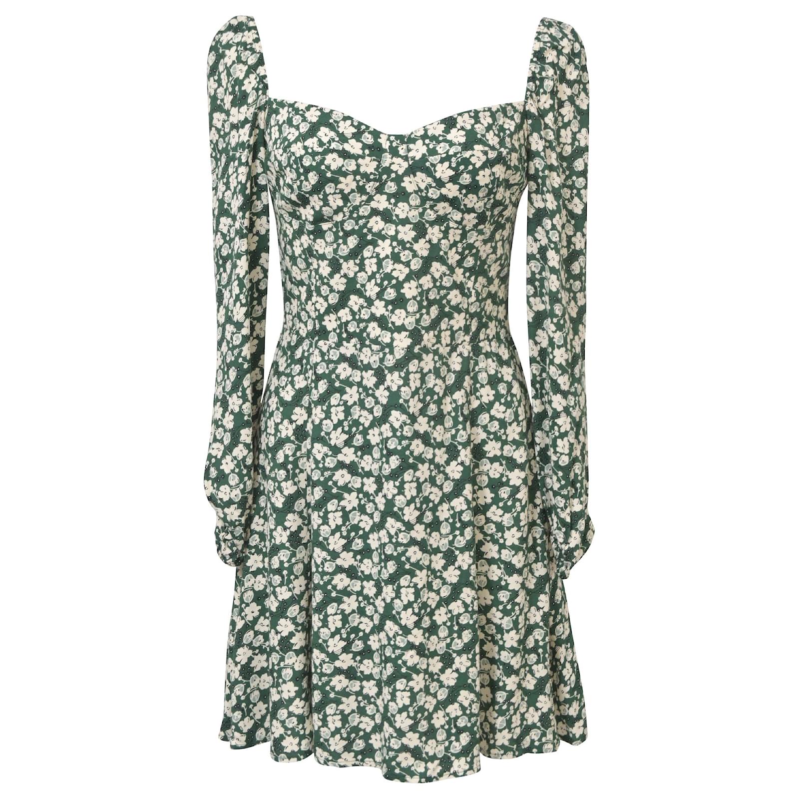 reformation green floral mini dress Reformation Noha Mini Dress Green Floral Women Size 10 Sleeveless Side Slit