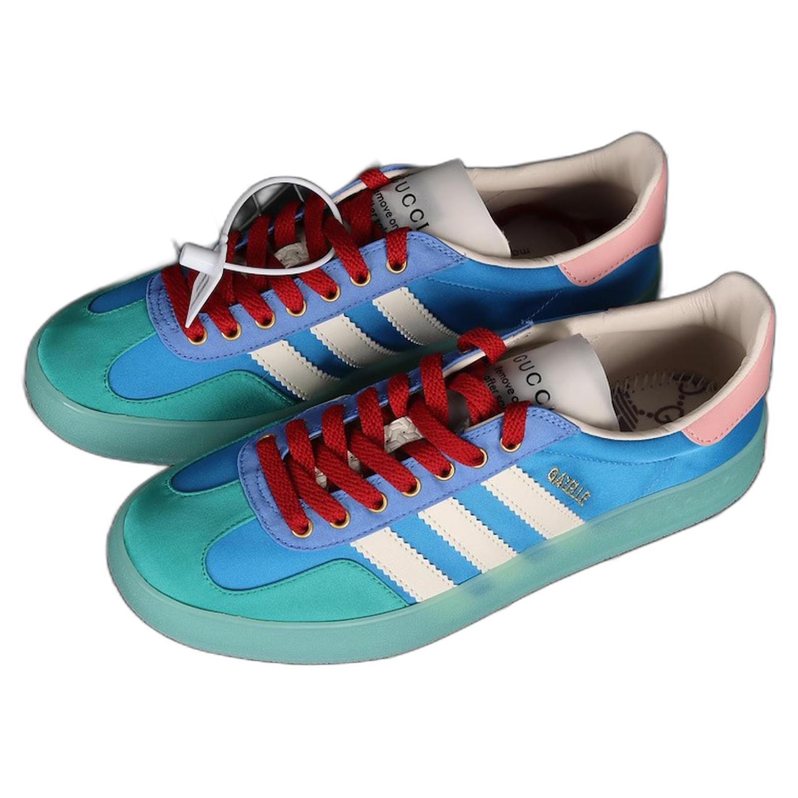 adidas gazelle silver green womens adidas x Gucci Gazelle Light Blue Silk Duchesse Sneakers Blue / Gucci