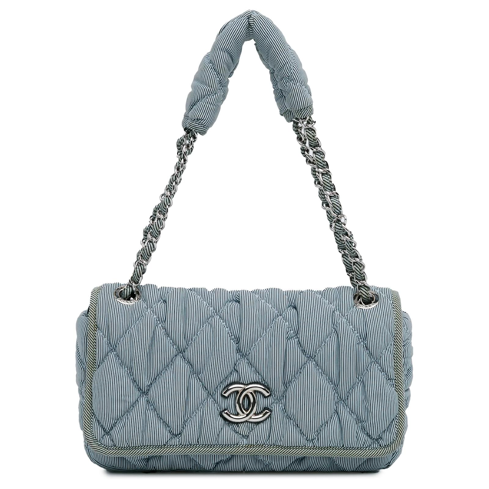 Chanel Blue Quilted Nylon Bubble Flap Light blue Cloth ref.1543366 ...