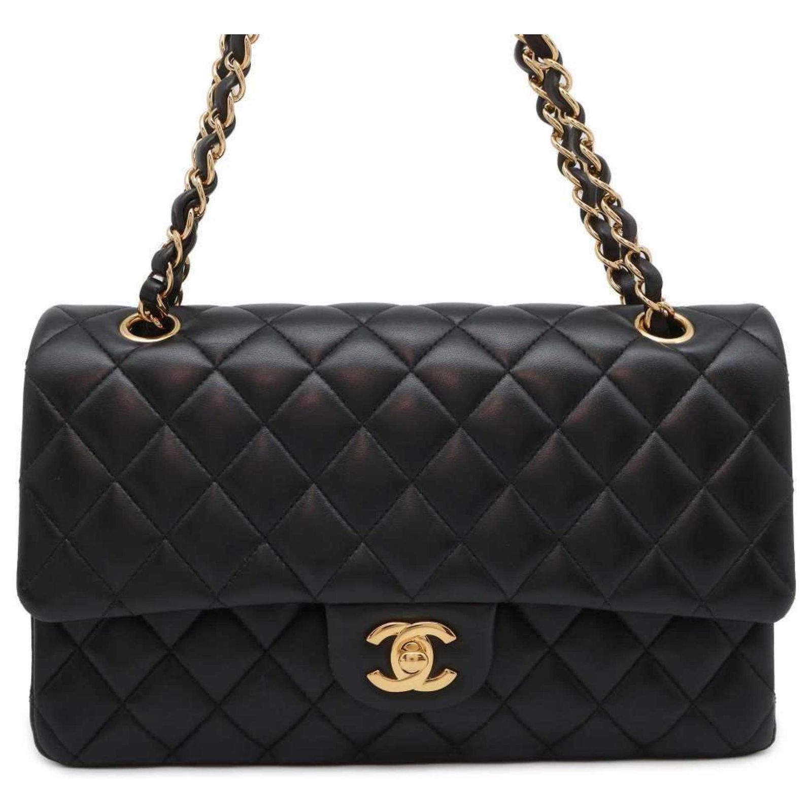Chanel Black Lambskin Chain Shoulder Bag Leather ref.JC1544383