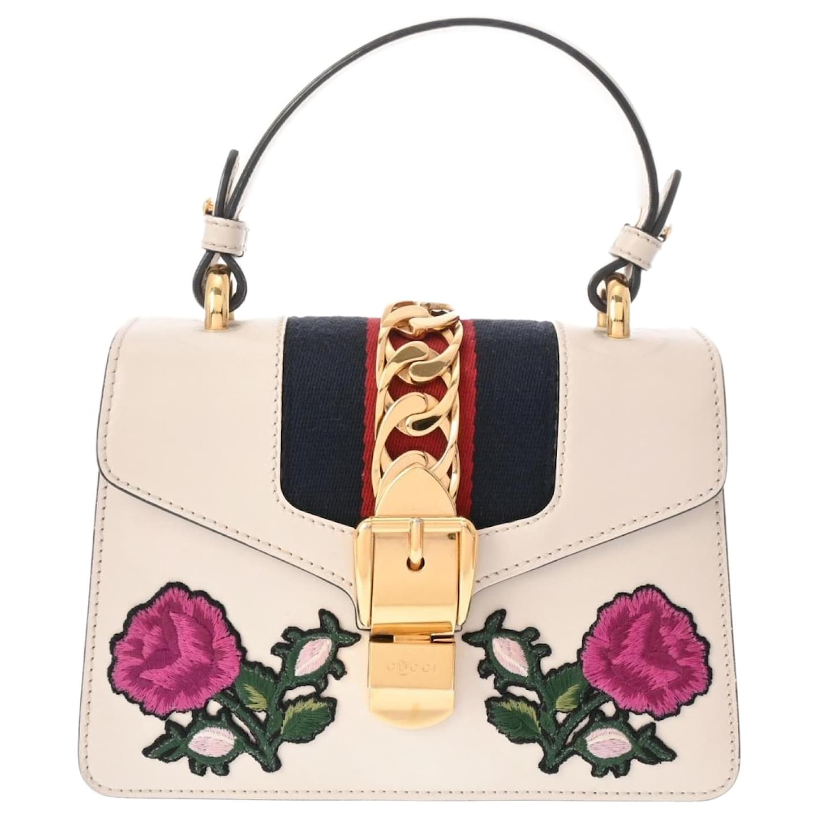 Sac a main Gucci Sylvie avec broderie de fleurs Cuir Toile Blanc ref.1544577 Joli Closet
