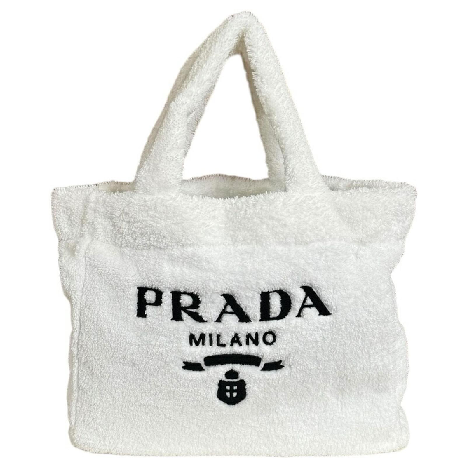 Sac tote Prada Terry Pile 1BG130 Fausse Fourrure Blanc