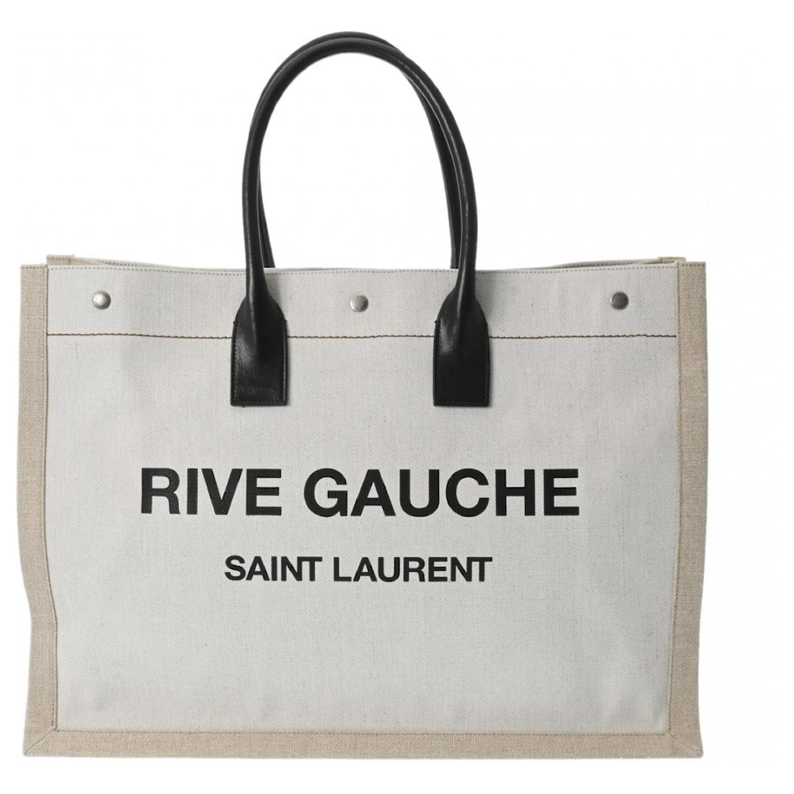 Saint Laurent Men Rive Gauche Large Tote Bag In Beige Leather Man