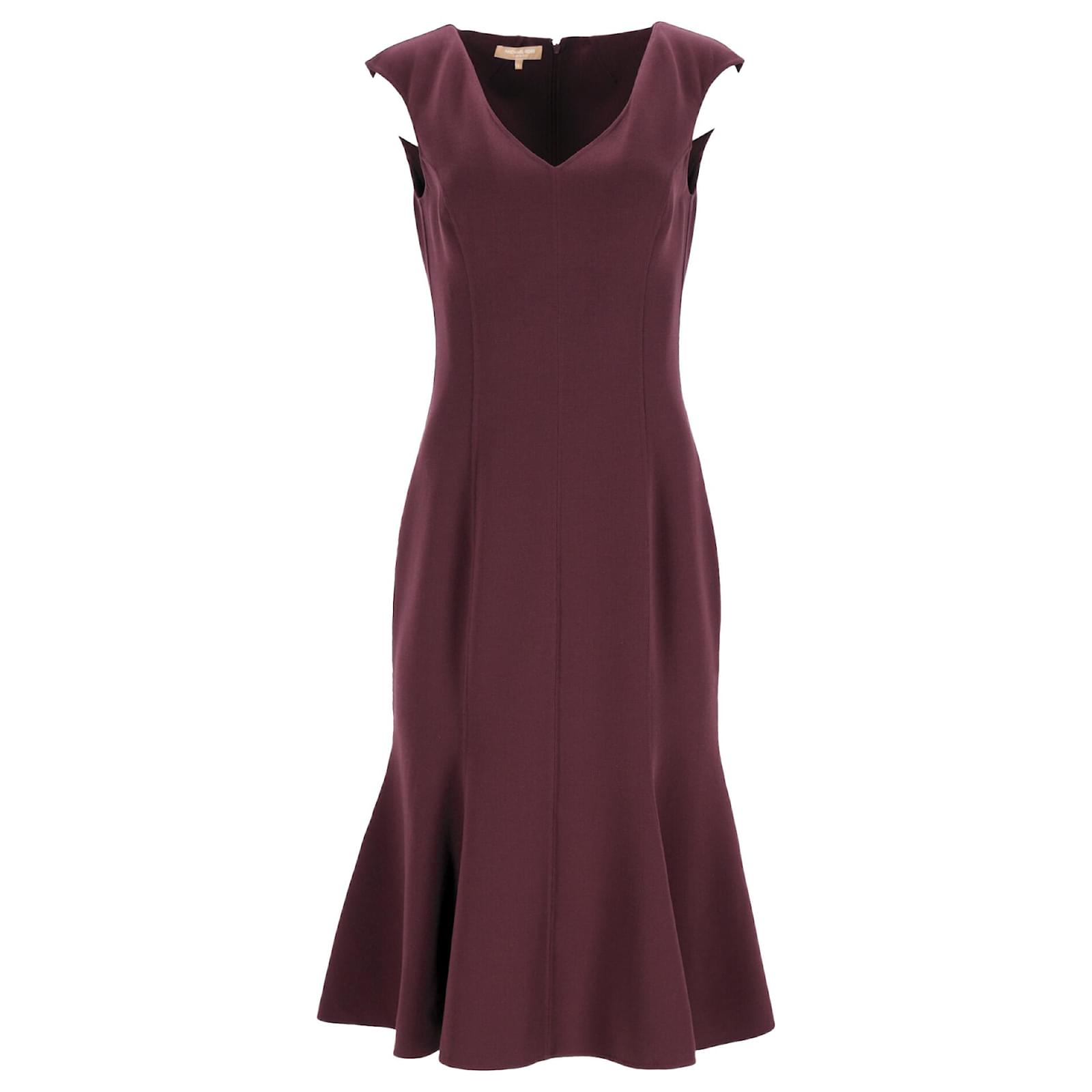 Michael Kors Midi Trumpet Dress in Burgundy Wool Red Dark red ref.1545577 Joli Closet