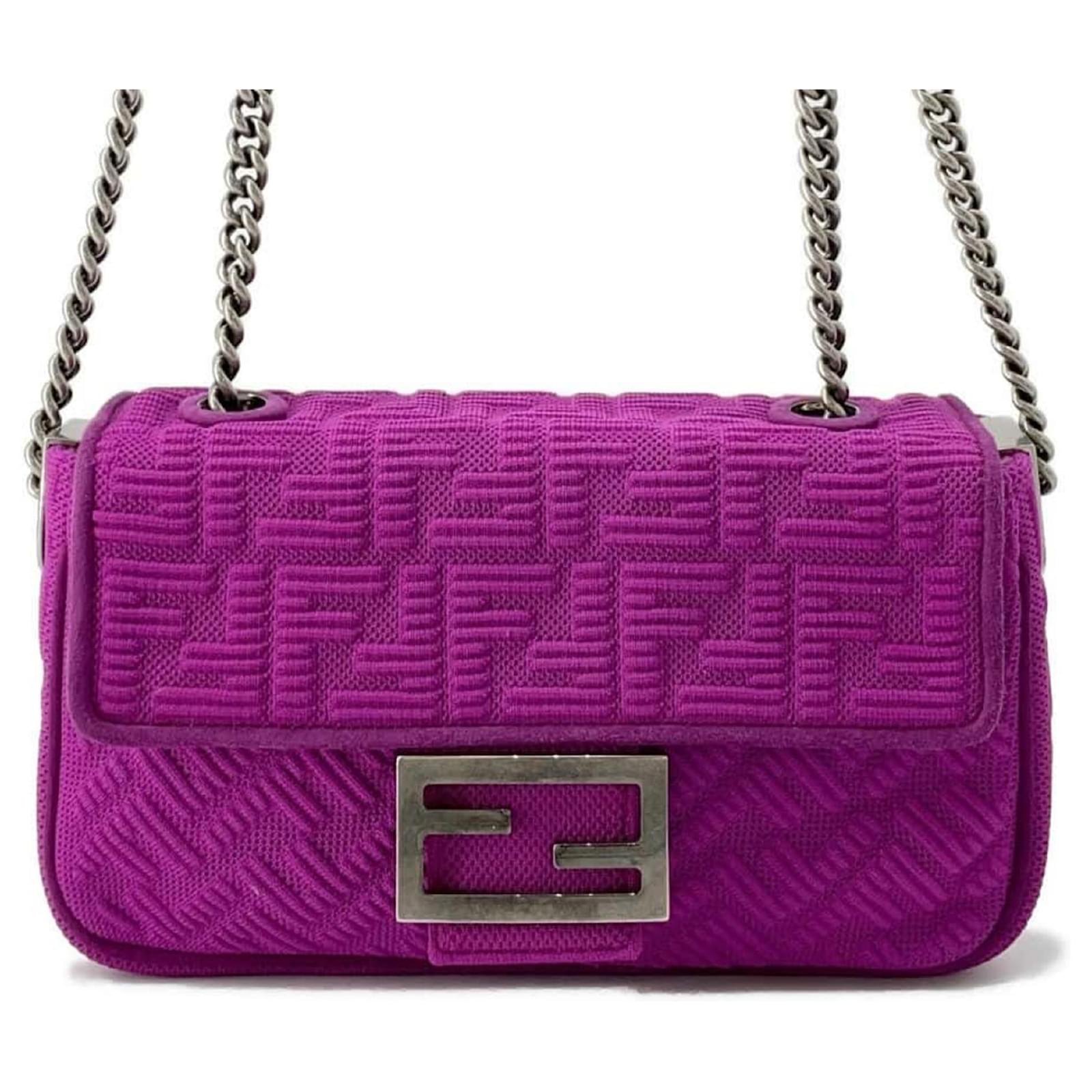 Fendi Chain Shoulder Bag Midi Baguette Purple Suede Leather ref