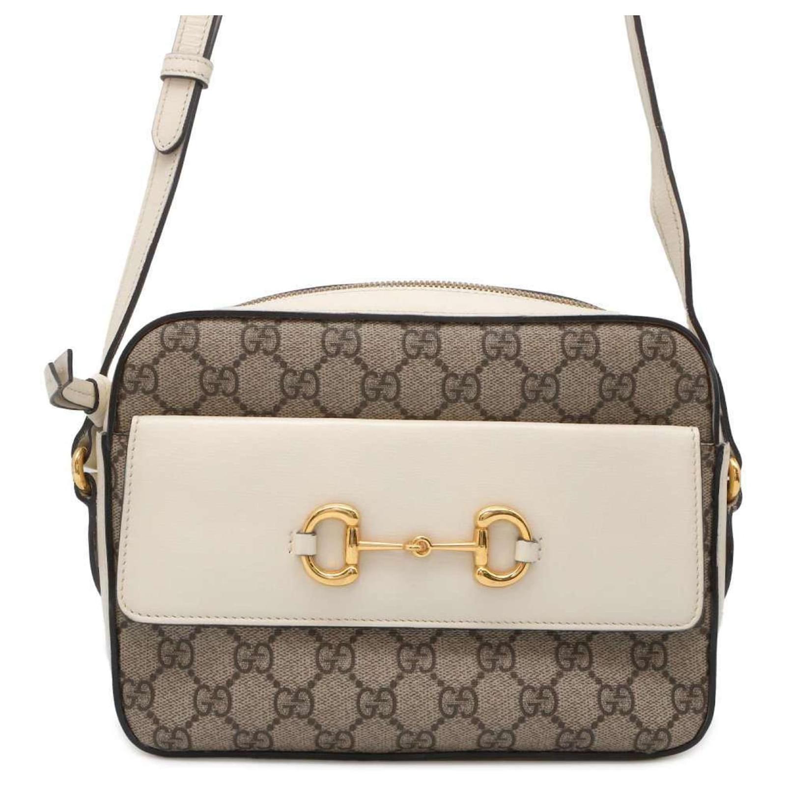 Gucci Schultertasche Horsebit 1955 GG Supreme Klein Weiß Beige
