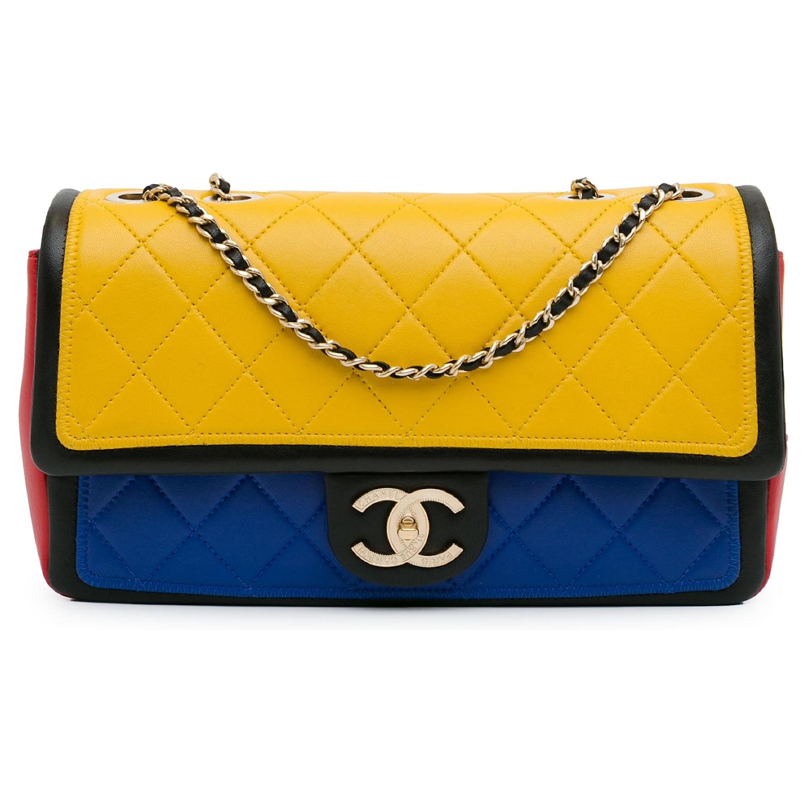 Chanel Yellow Medium Tricolor Lambskin Graphic Flap Leather ref.1546638 Joli Closet