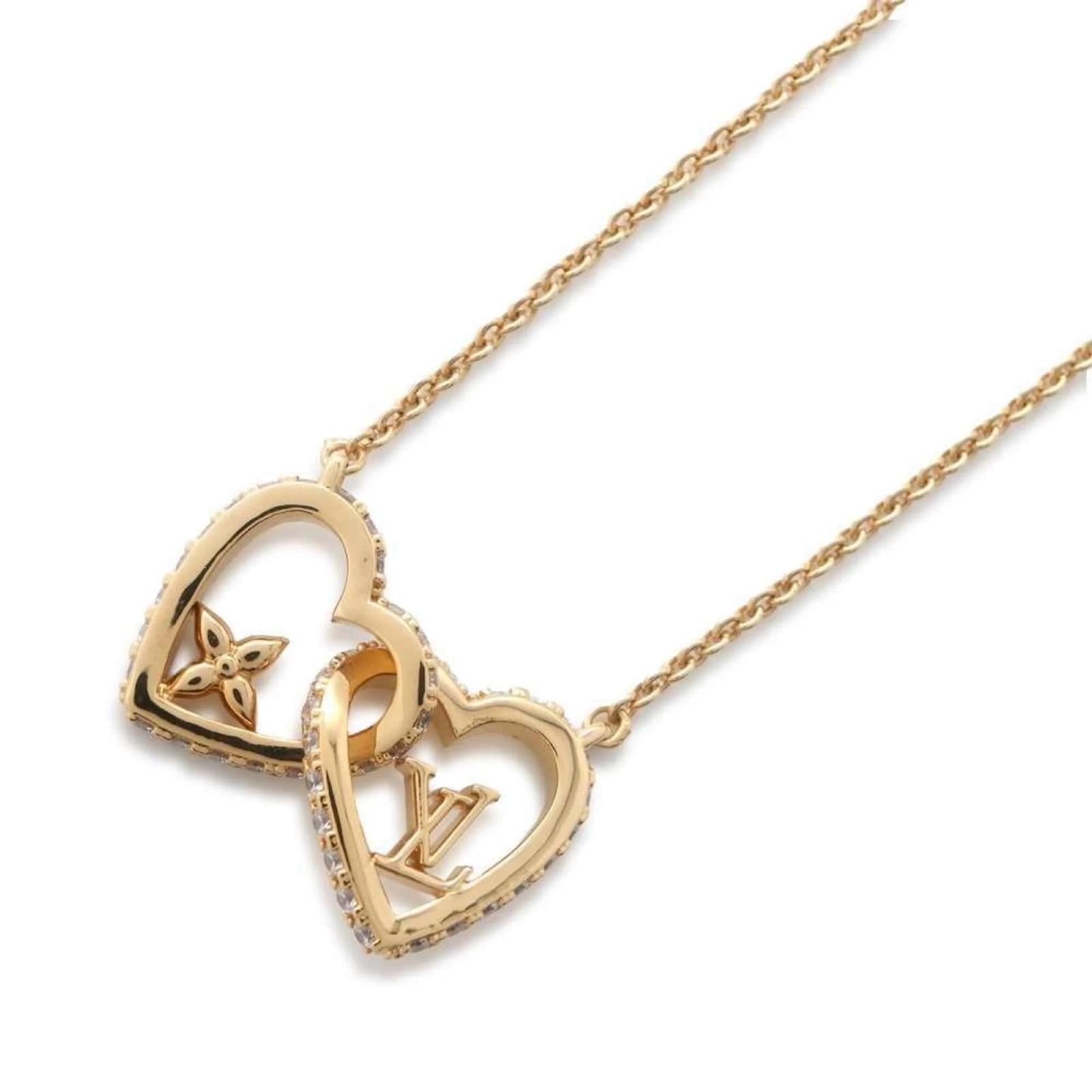 Louis Vuitton My LV Love Rhinestone Heart Necklace Golden