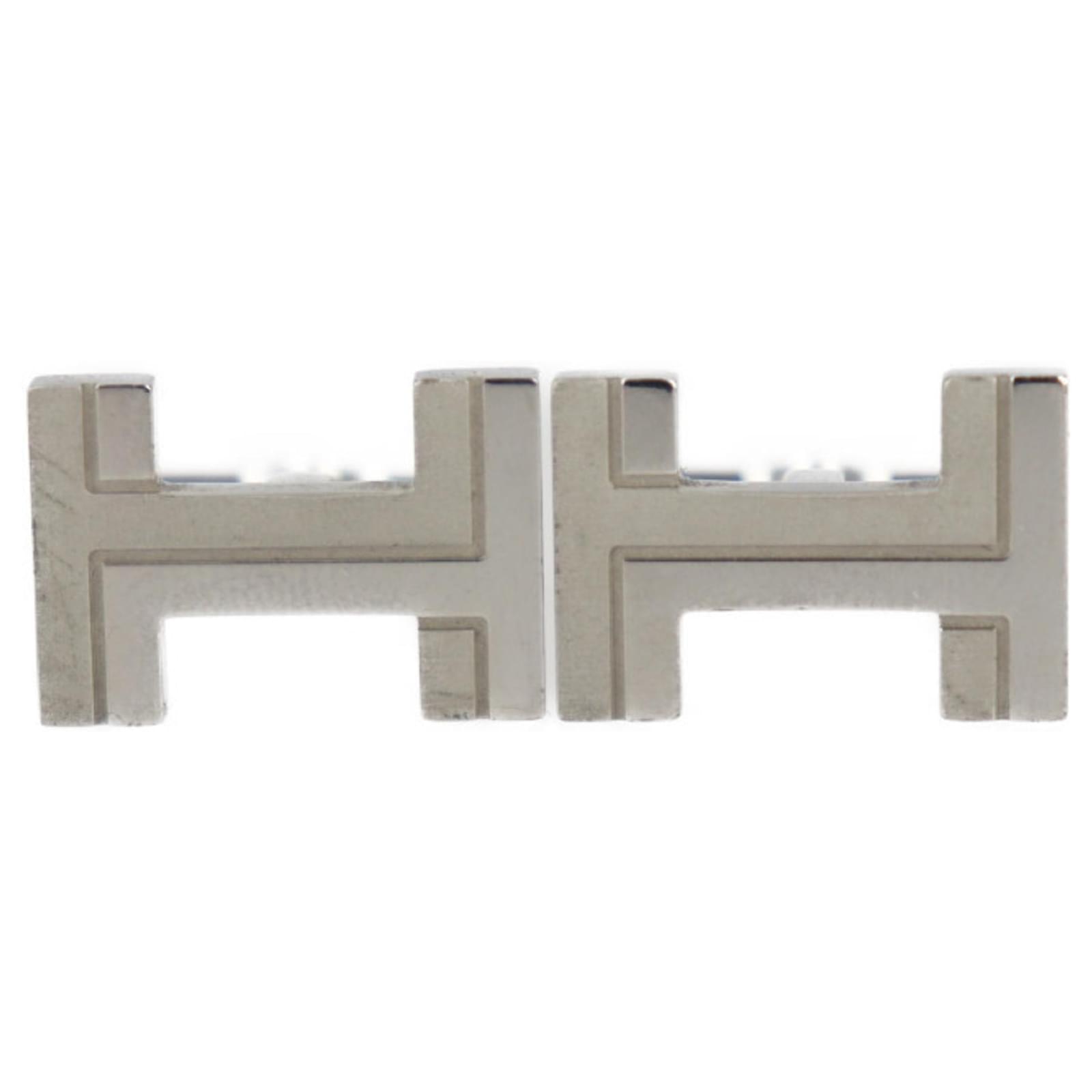 Hermès Hermes H au Carré Cufflinks Silvery Metal ref.1547684 Hermès Hermes H au Carré Cufflinks Silvery Metal ref.1547684