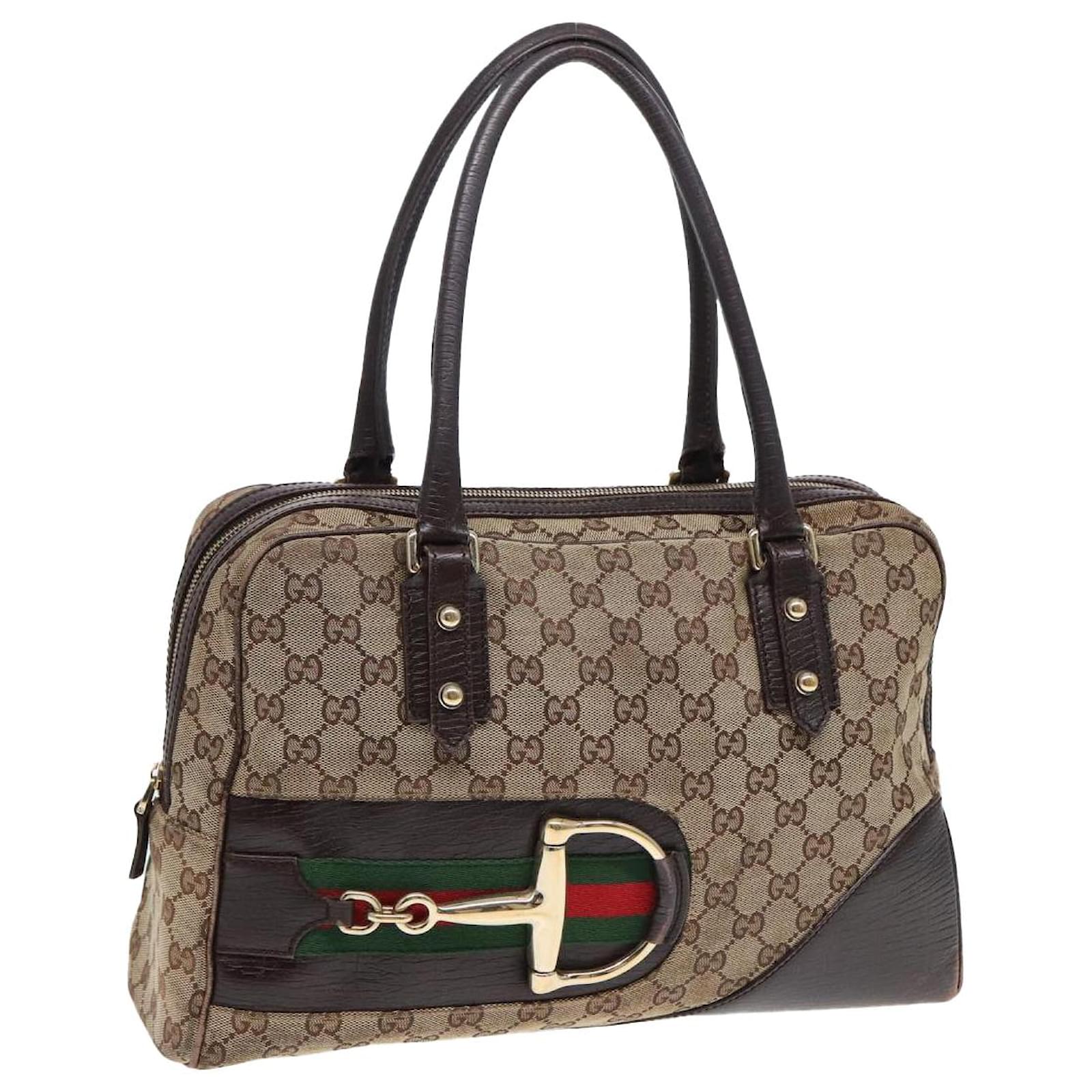 GUCCI GG Canvas Web Sherry Line Hand Bag Beige Red Green 141503