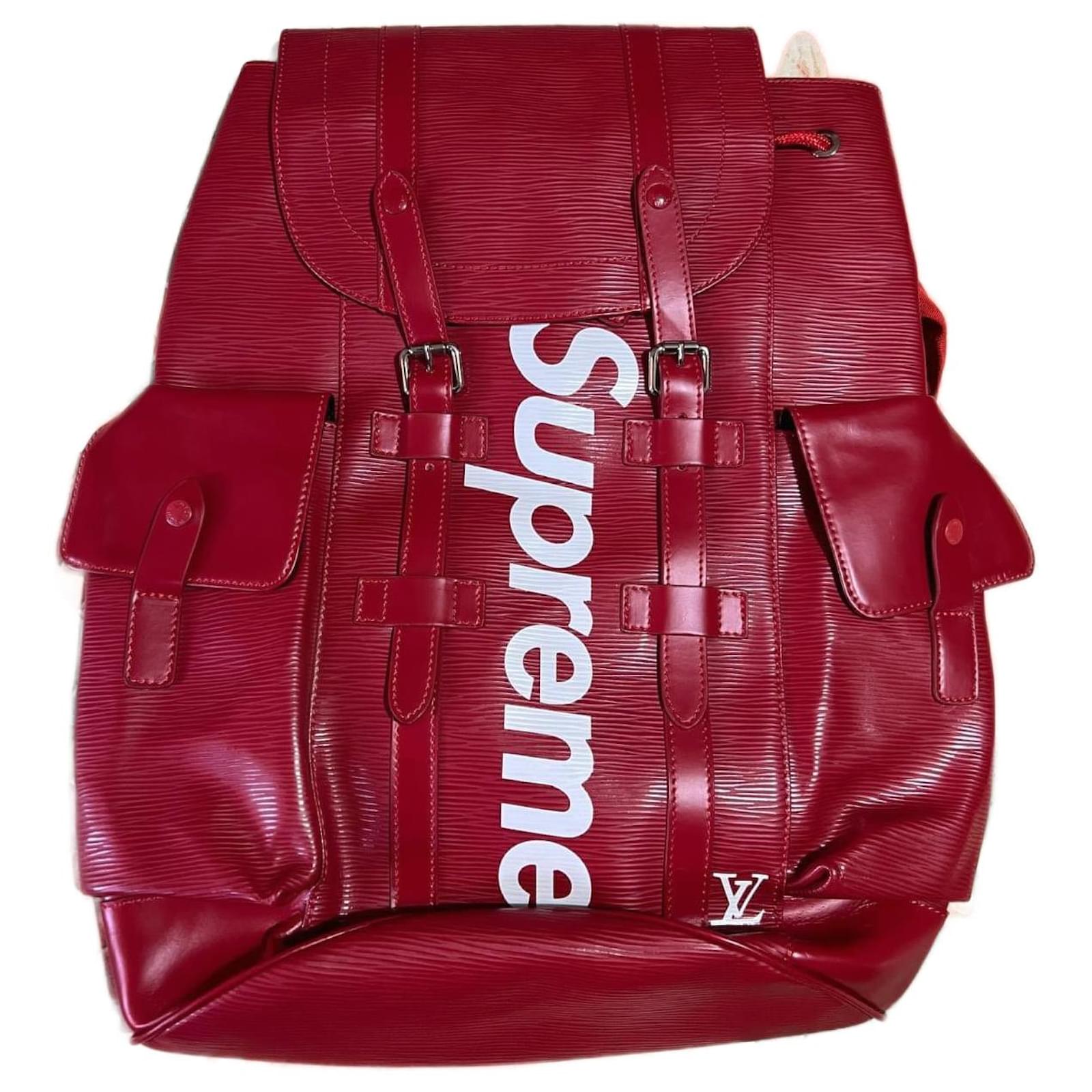 Red leather supreme backpack online