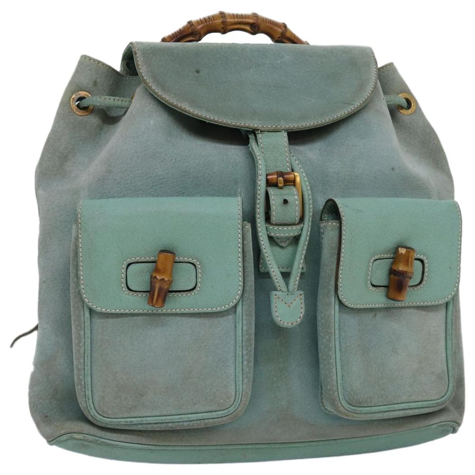 GUCCI Bamboo Backpack Suede Blue 003.2058.0016 Auth 84054 