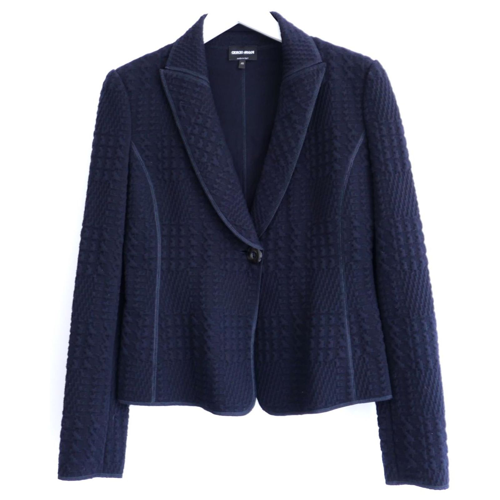 Navy Jacket Texture Giorgio Armani Navy Dogtooth Textured Blazer Jacket Navy blue Polyester ...