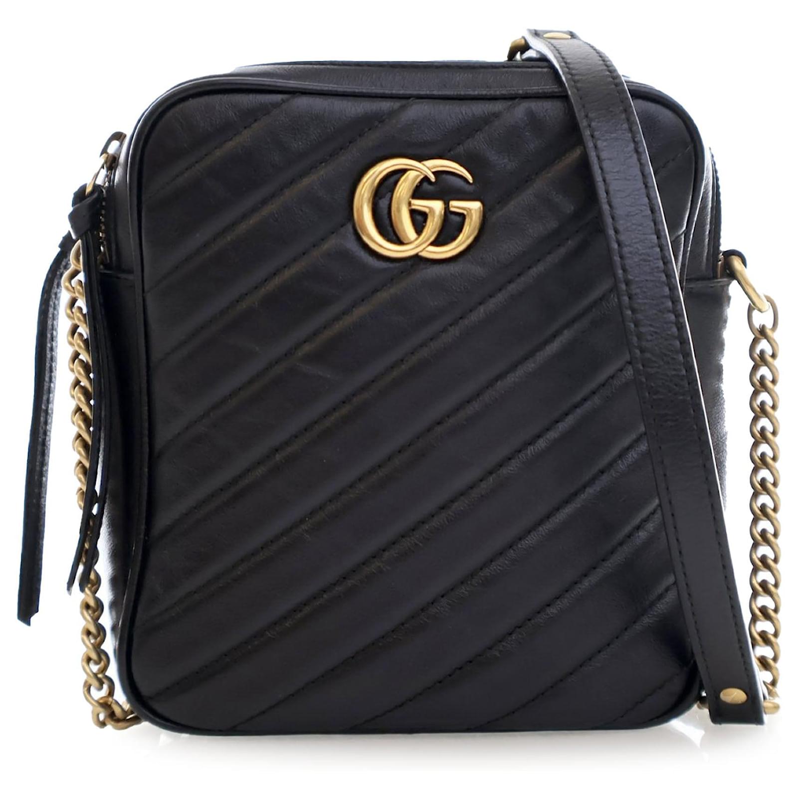 Black Gucci GG Marmont Double Zip Camera Bag Leather ref.1549890