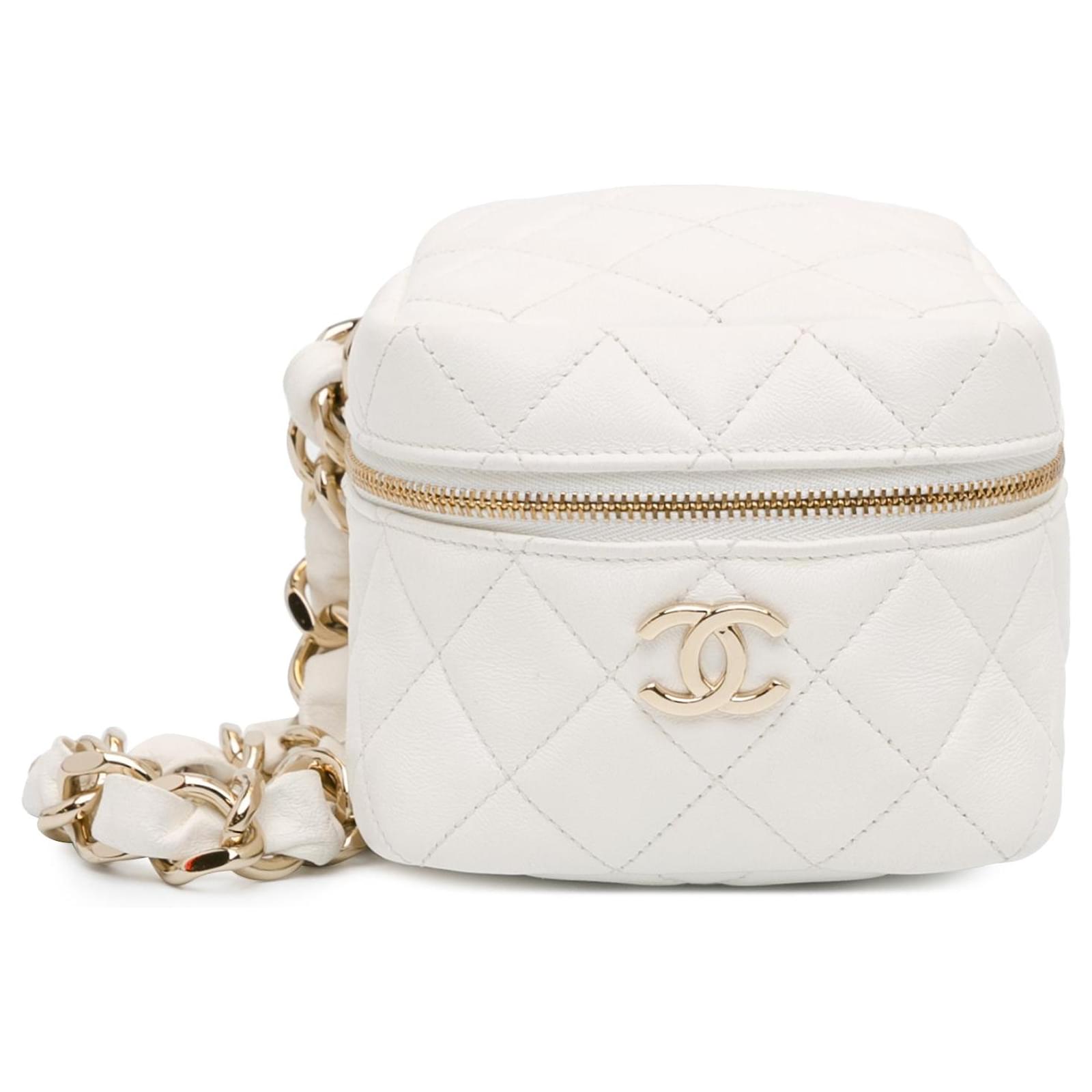 Vanity White Chanel CC Cube Zip Wristlet Clutch Leather ref