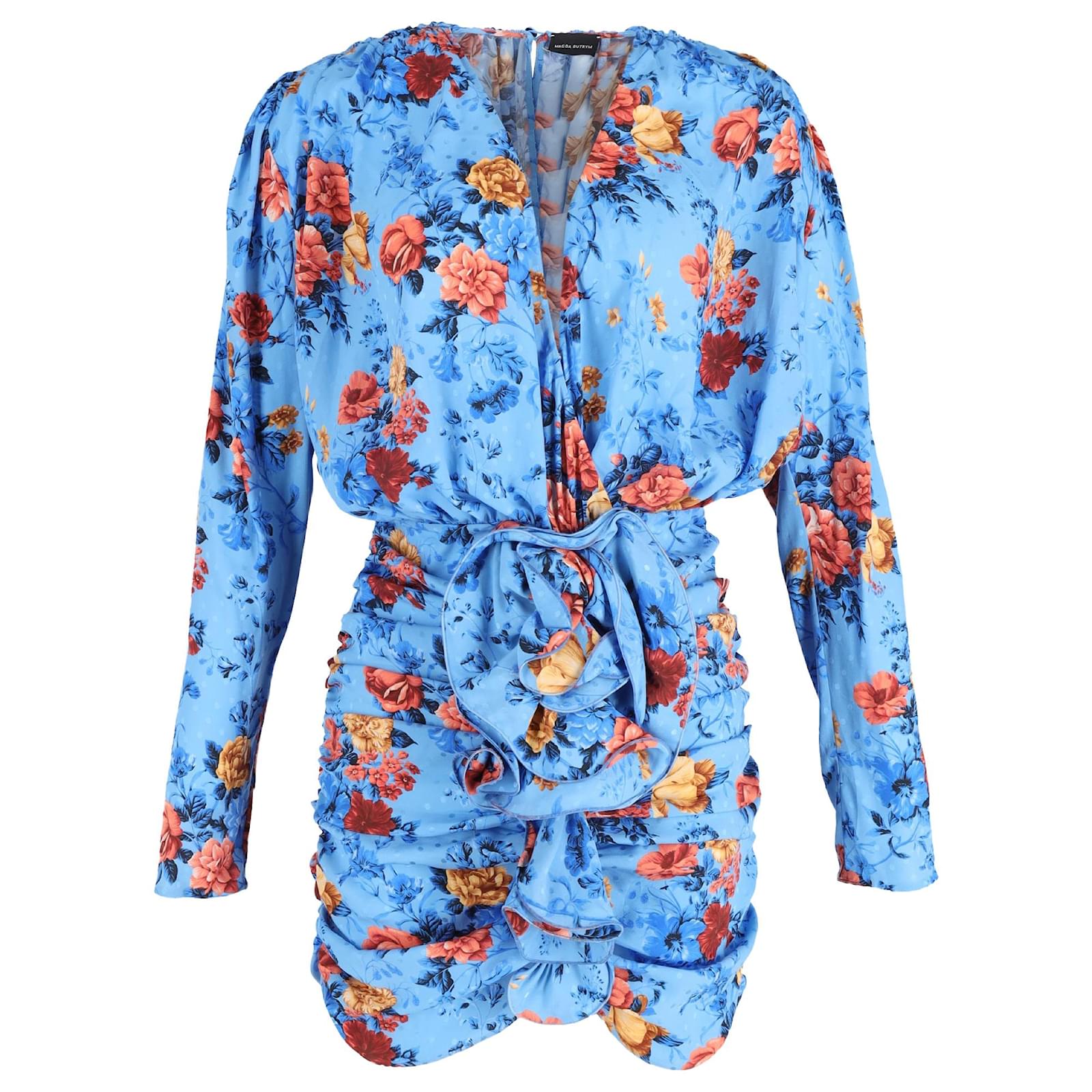 blue flowy midi dress ASTR the Label | Ava Floral Pleated Midi Dress in Blue White Floral