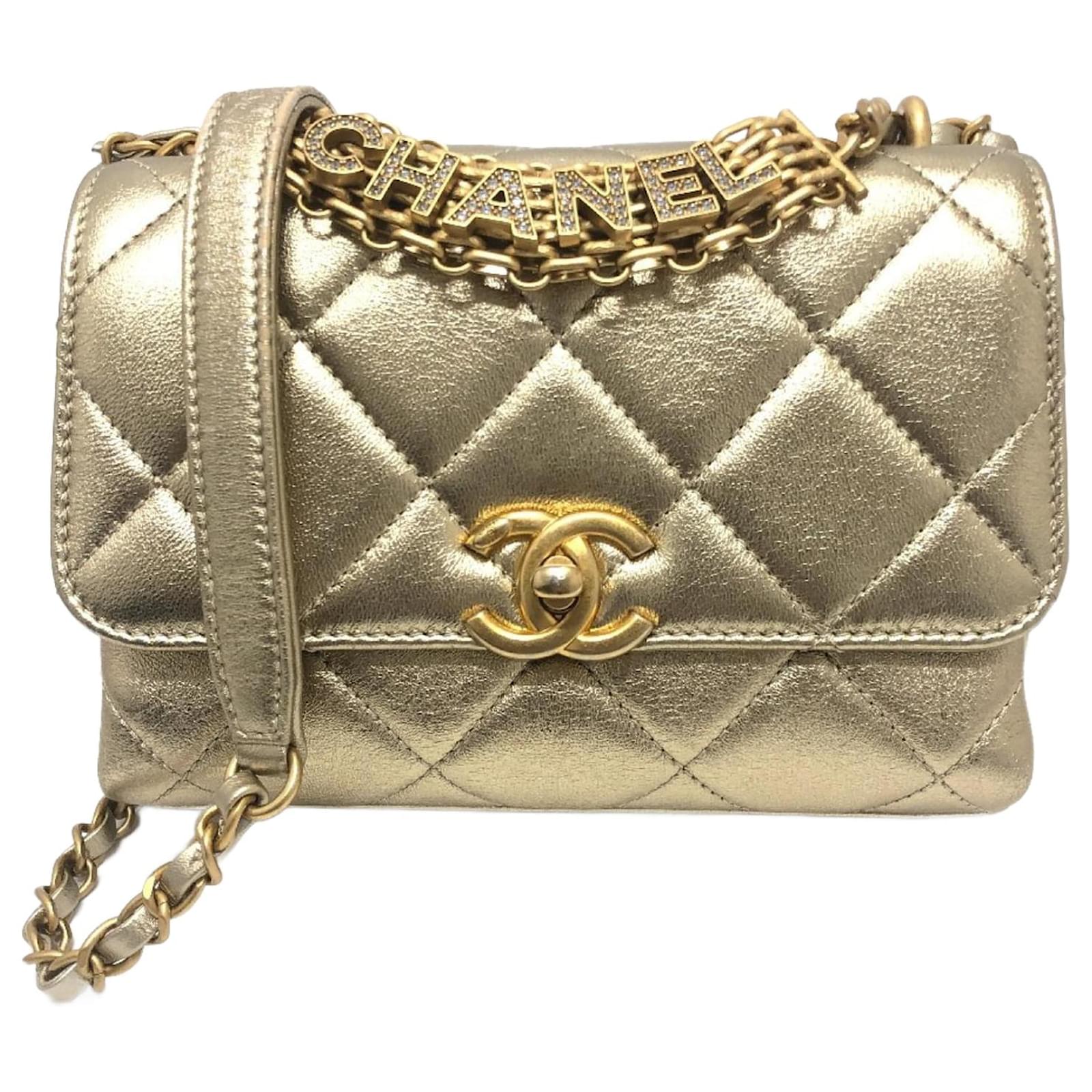 CHANEL MATELASSE COCOMARK ラムスキン Chanel Matelasse Coco Mark Rhinestone Chain Bag Golden