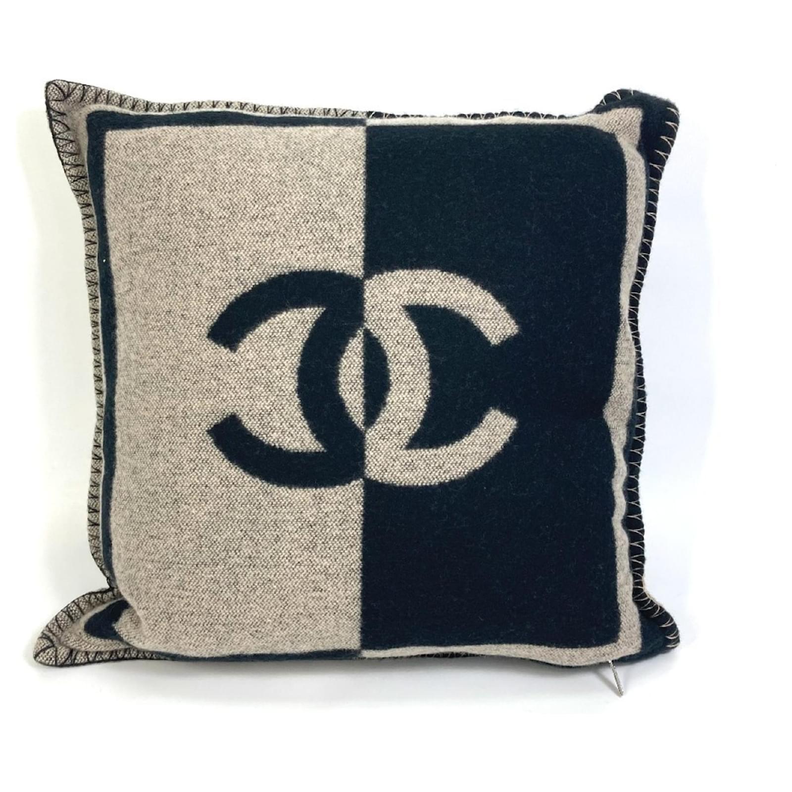 Chanel Coco Mark CC Pillow Cushion Brown Black Cashmere Wool ref