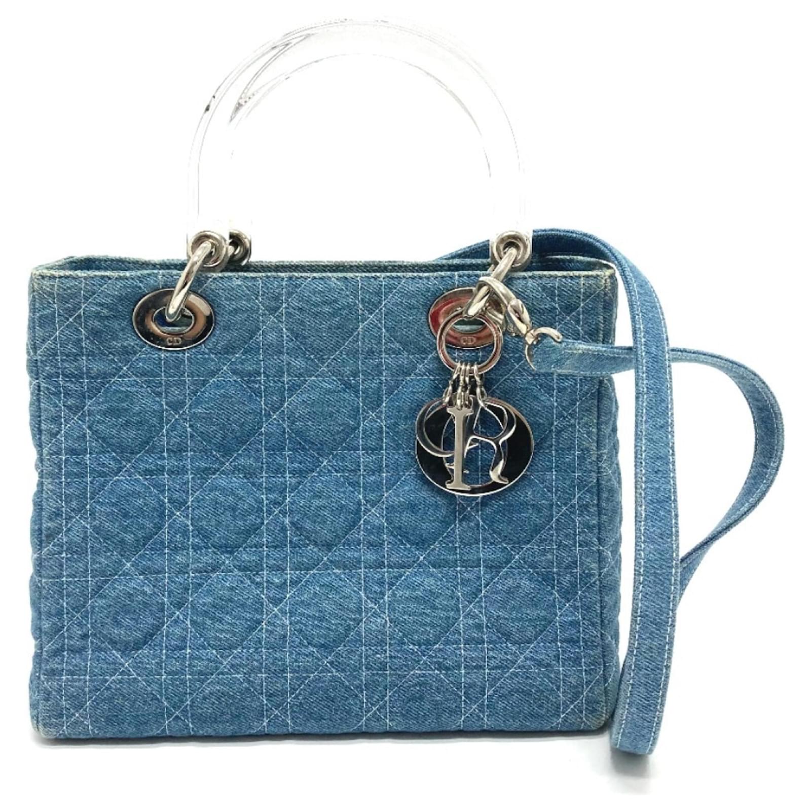 Christian Dior Cannage Lady Dior Medium Denim Shoulder Bag Blue