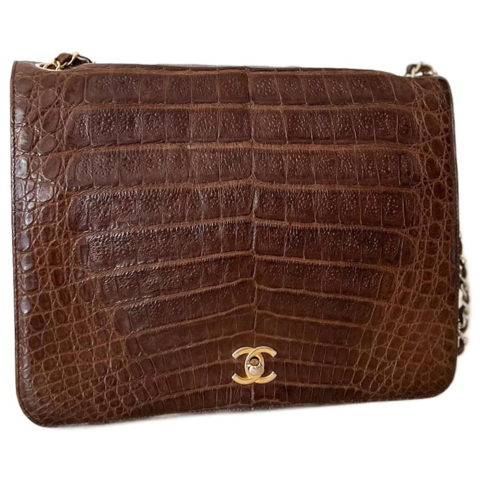 Chanel alligator leather shoulder bag, circa Dark brown