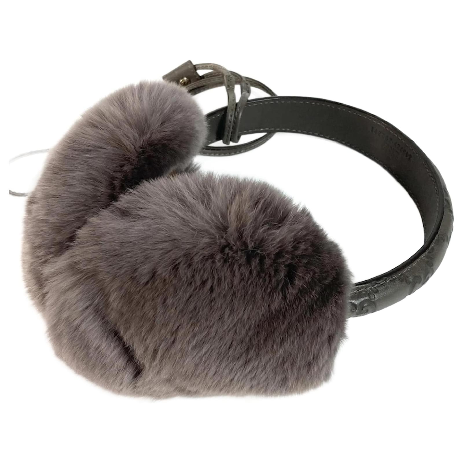 Gucci 245929 Guccissima Gray Ear Warmers Brown Leather ref