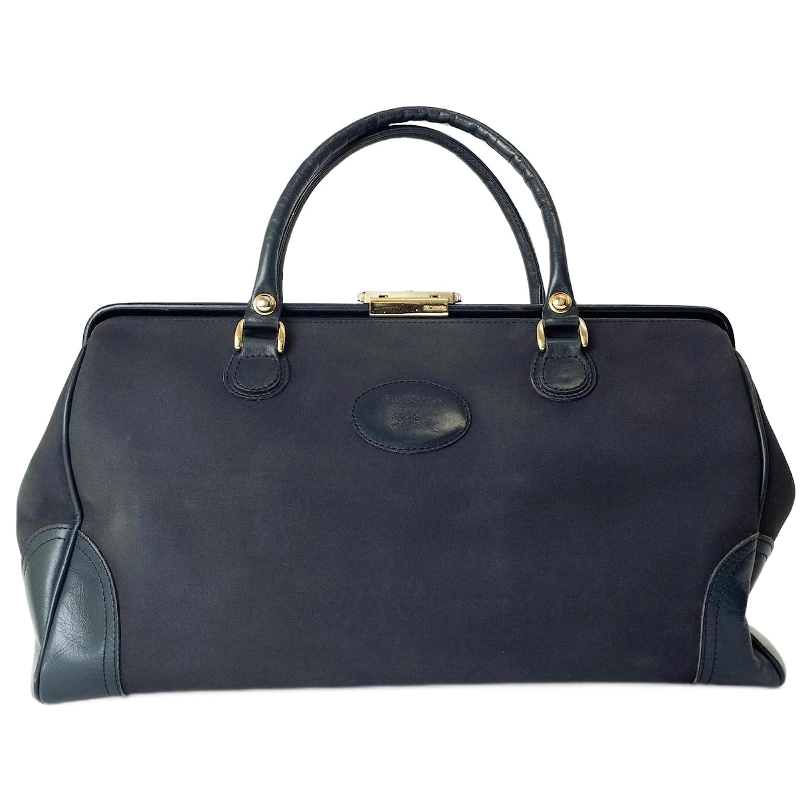 【BURBERRY】ネイビー 合皮 ボストンバッグ Burberry Navy Canvas Doctor Bag Navy blue Leather Cloth ref