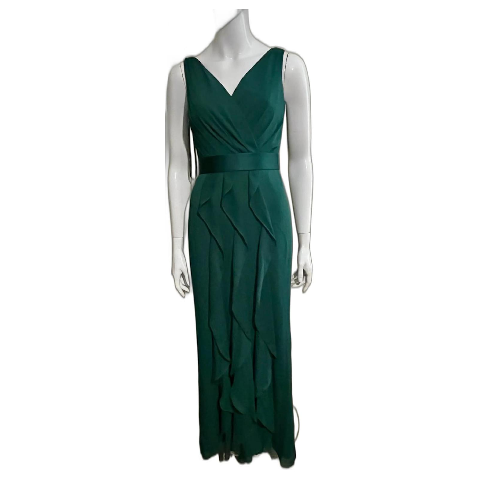 Vera Wang Emerald green chiffon evening gown with ruffles (Sold)