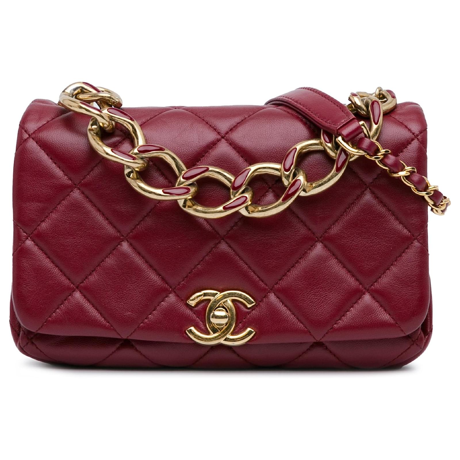 Chanel Rouge Petit Cuir d Agneau Sac a Rabat Color Match Bordeaux ref.1557302 Joli Closet