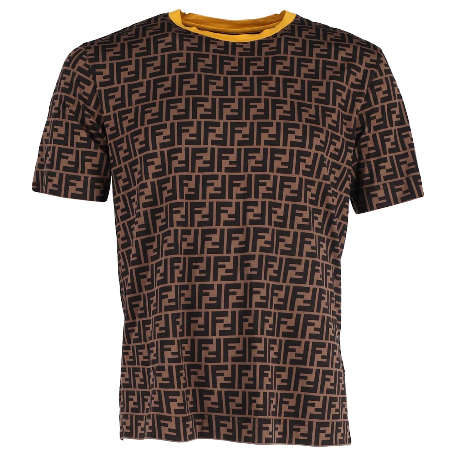 T-shirt in cotone marrone con stampa logo Fendi Joli