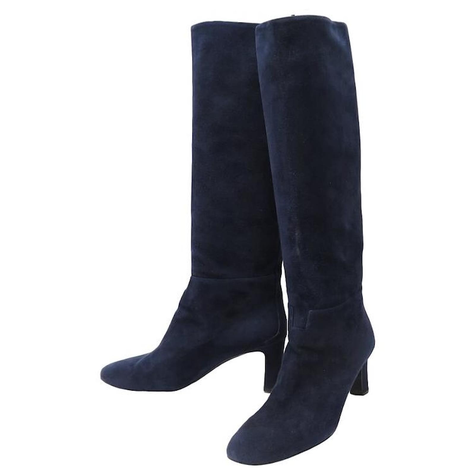 Blue Suede Bottes Bleu Marine Leather Bottes Cuir Bleu Bottes Cuir