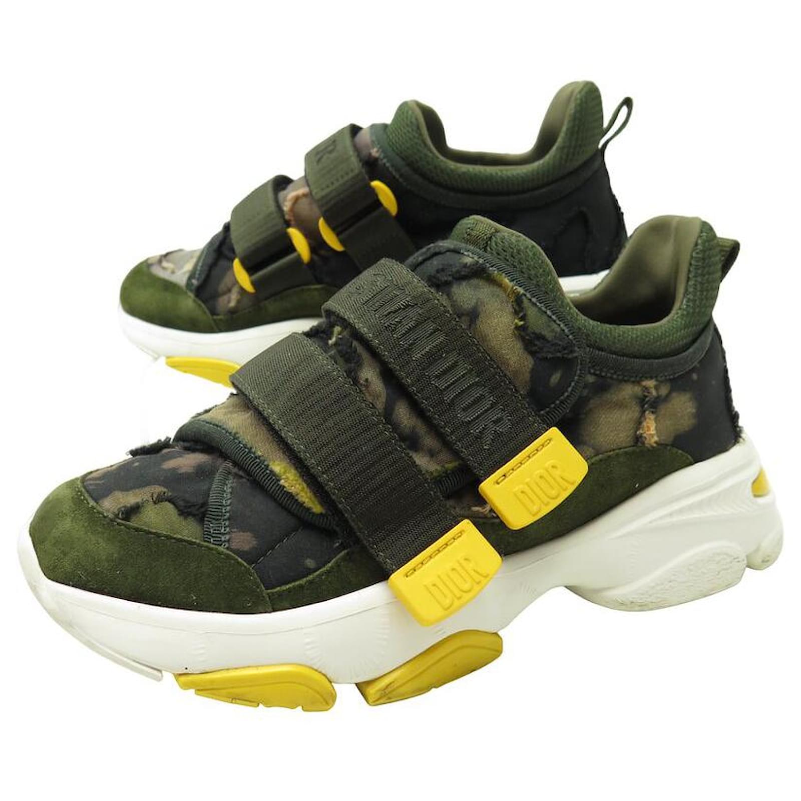 Christian Dior NEUF CHAUSSURES DIOR BASKETS D WANDER 36 EN TOILE CAMOUFLAGE BOITE SNEAKERS Vert ref.1559780 Joli Closet