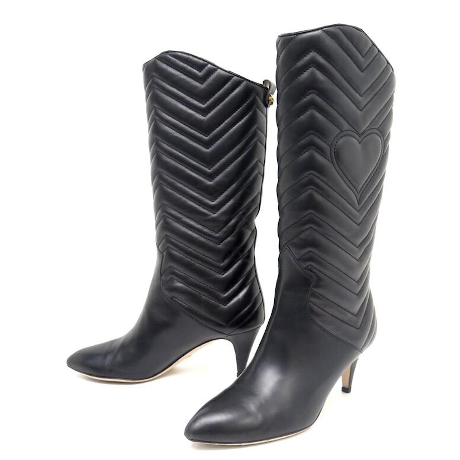 GUCCI NINA MARMONT 443396 37.5 IT BLACK LEATHER BOOTS SHOES ref.1559796 Joli Closet