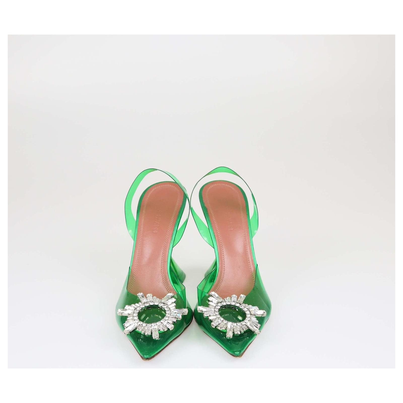 Amina Muaddi Green Begum Slingback Pumps Grun Leinwand ref.1560899 Joli Closet