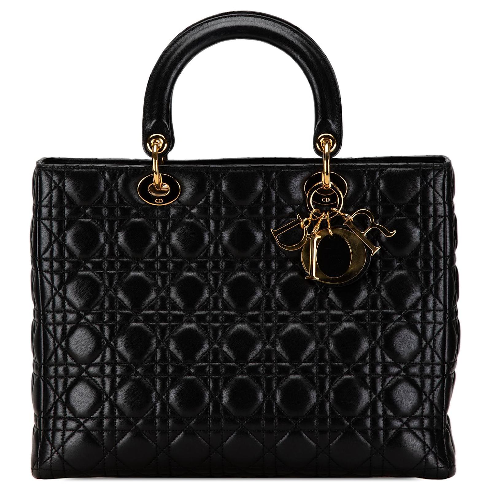 Schwarze Dior groBe Lambskin Cannage Lady Dior Tasche