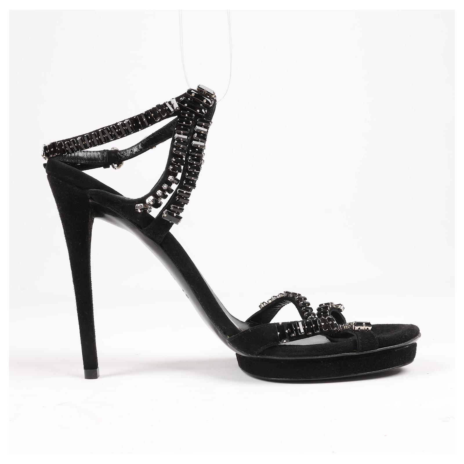 Tacchi strappy in velluto nero Gucci con strass nella taglia 37 5 EU ref.1561178 Joli Closet