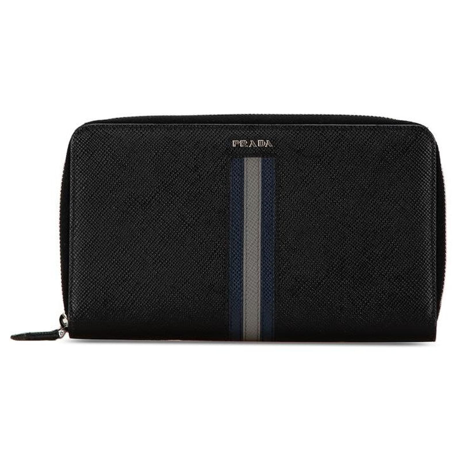 Prada Saffiano Leather Double Zip Organizer Wallet Black ref.1561630 Joli Closet