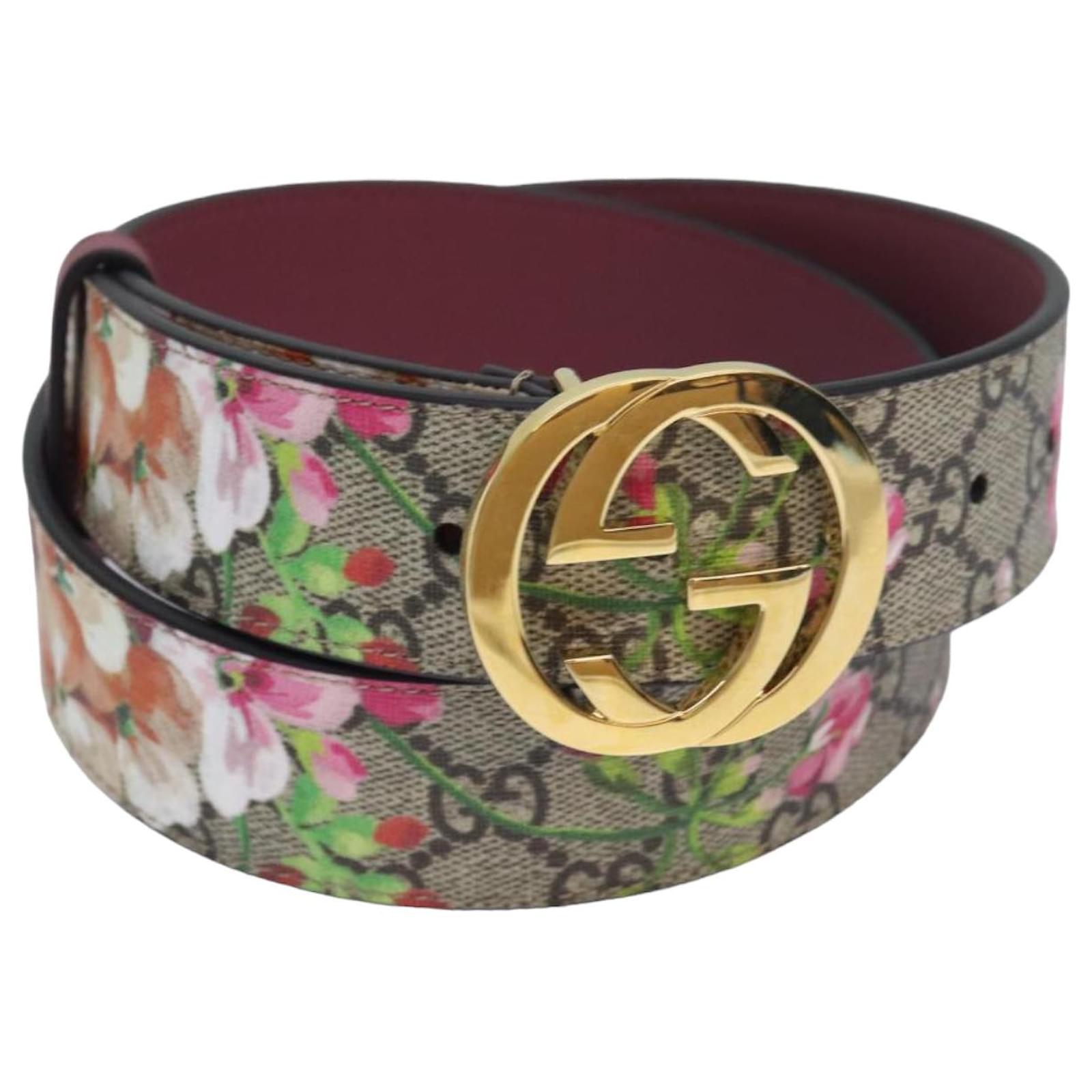 GUCCI GG Blooms Belt PVC 37.4 Beige 370543 Auth ki4672