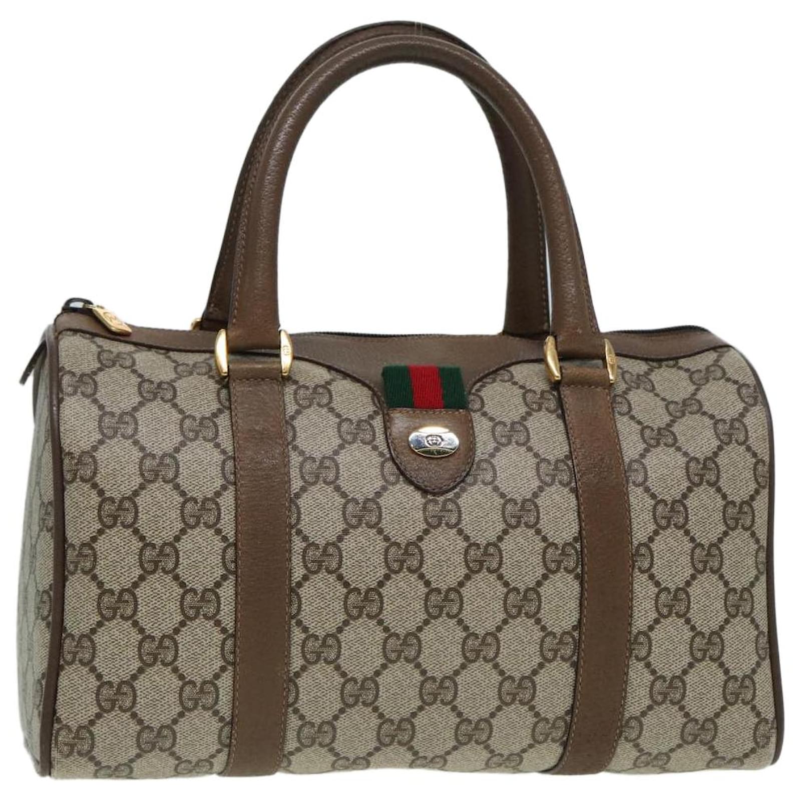 GUCCI GG Supreme Web Sherry Line Boston Bag PVC Beige 116 02 006
