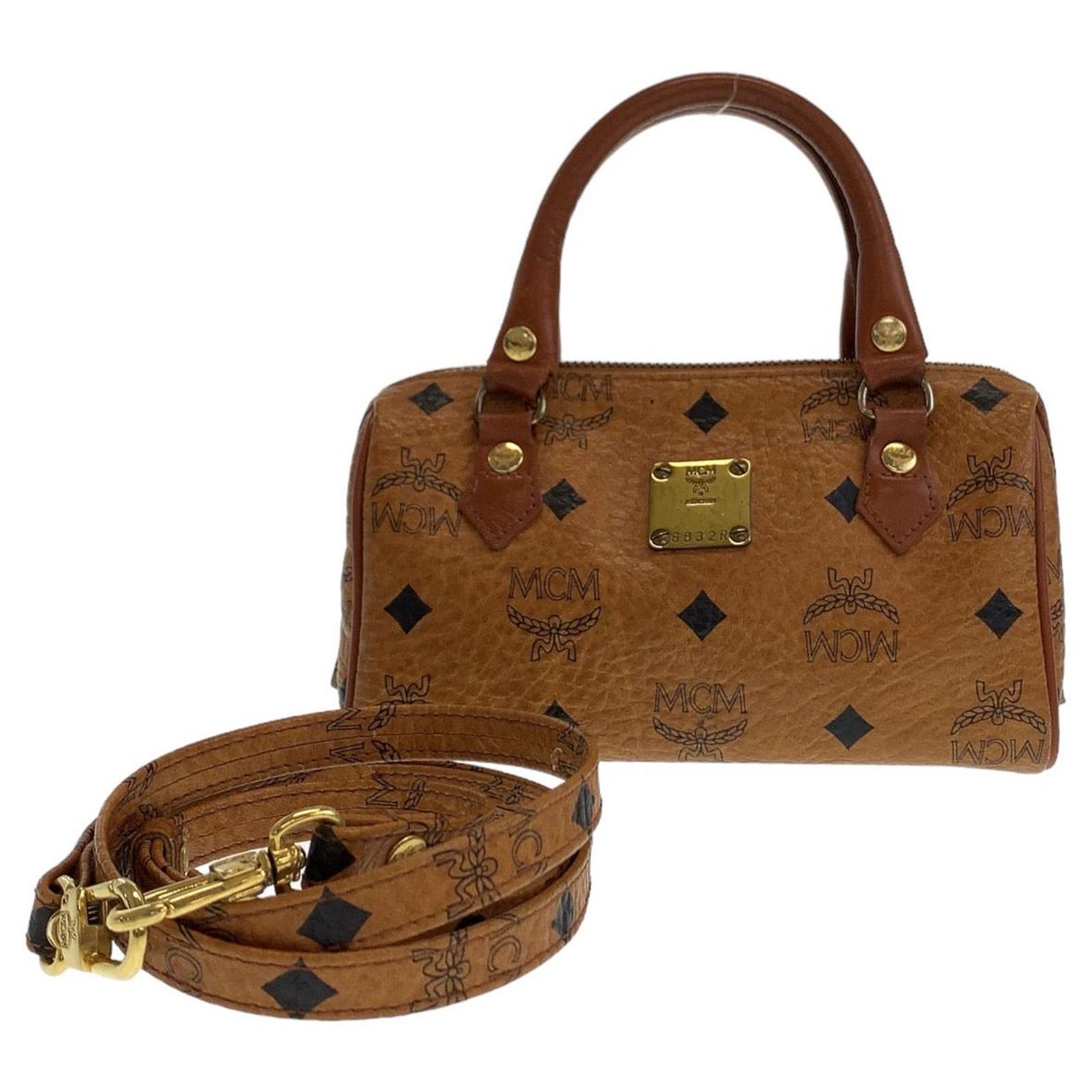 MCM Visetos Brown Mini Boston 2Way Bag