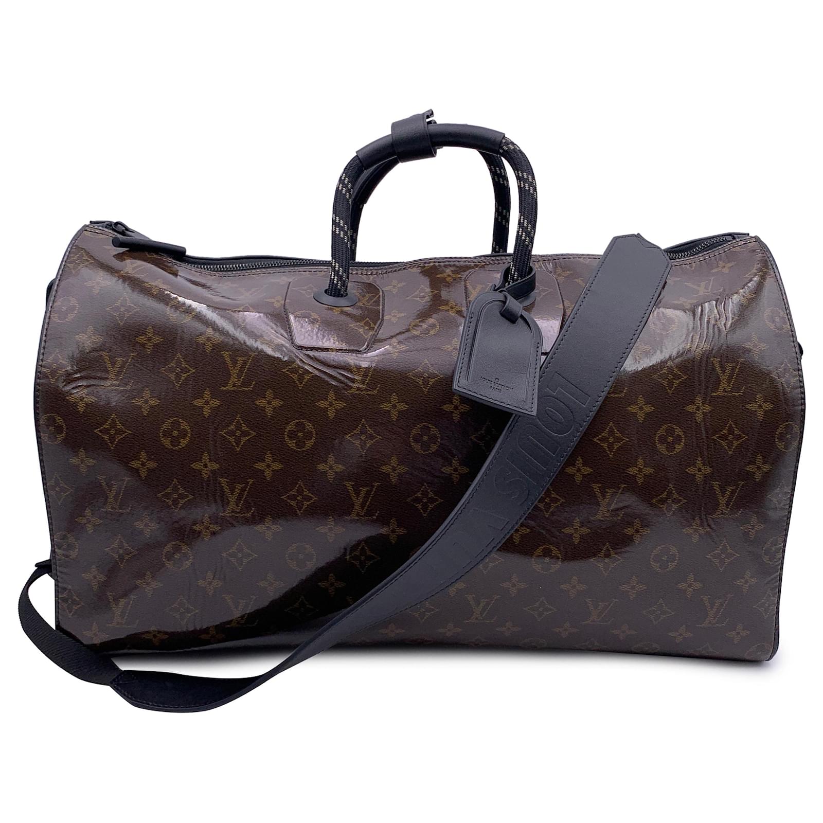 Louis Vuitton Keepall Bandouliere 50 Tasche Monogram Glaze M43899 Schwarz Braun Leinwand ref.1563416 Joli Closet