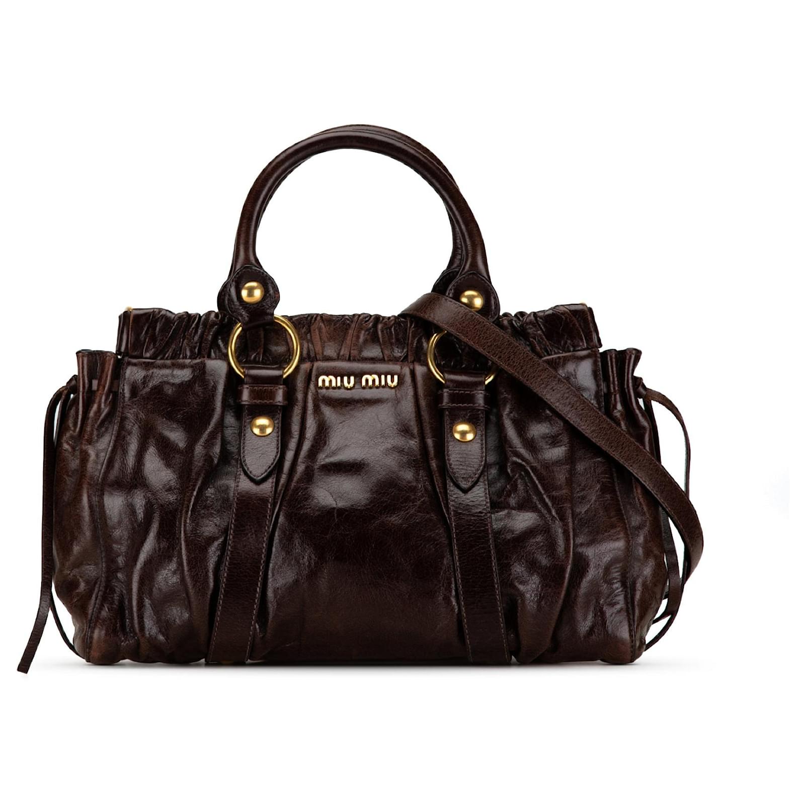 Braune Miu Miu Vitello Lux Gathered Tasche Leder ref.1564296