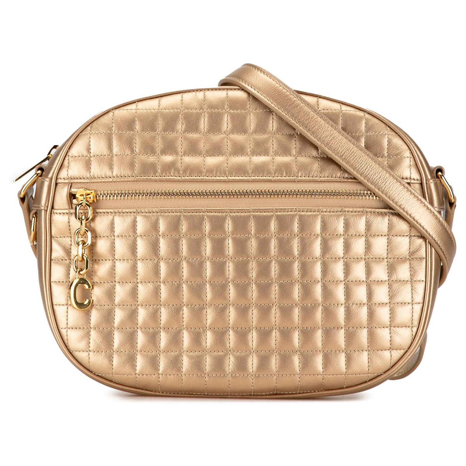 Céline Gold Celine Medium C Charm Crossbody Golden Leather ref 