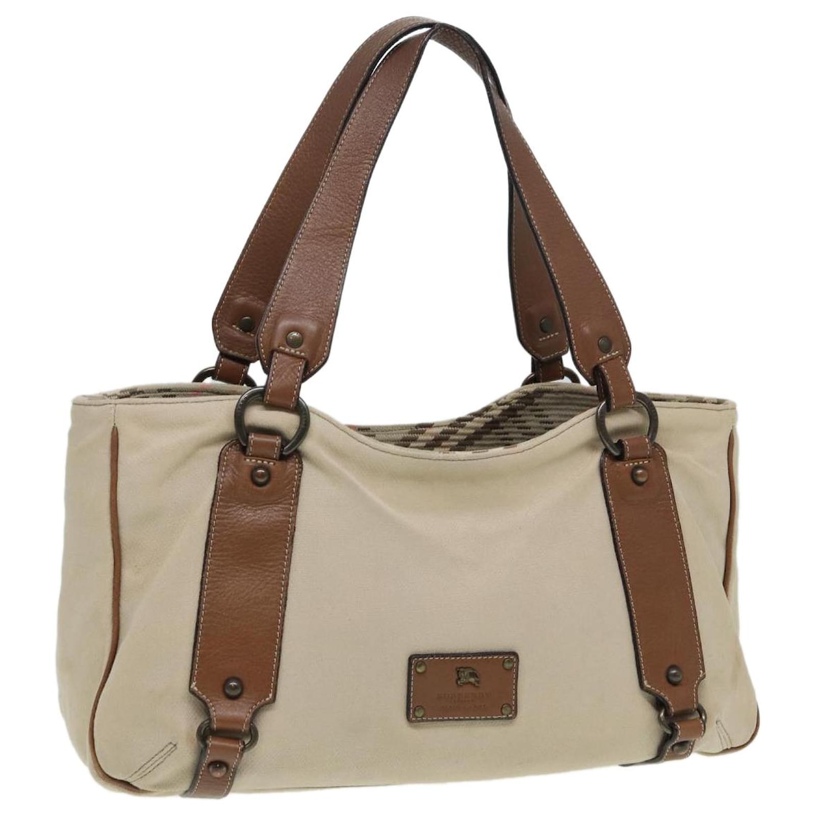 BURBERRY Blue Label Tote Bag Canvas Leather Beige Auth