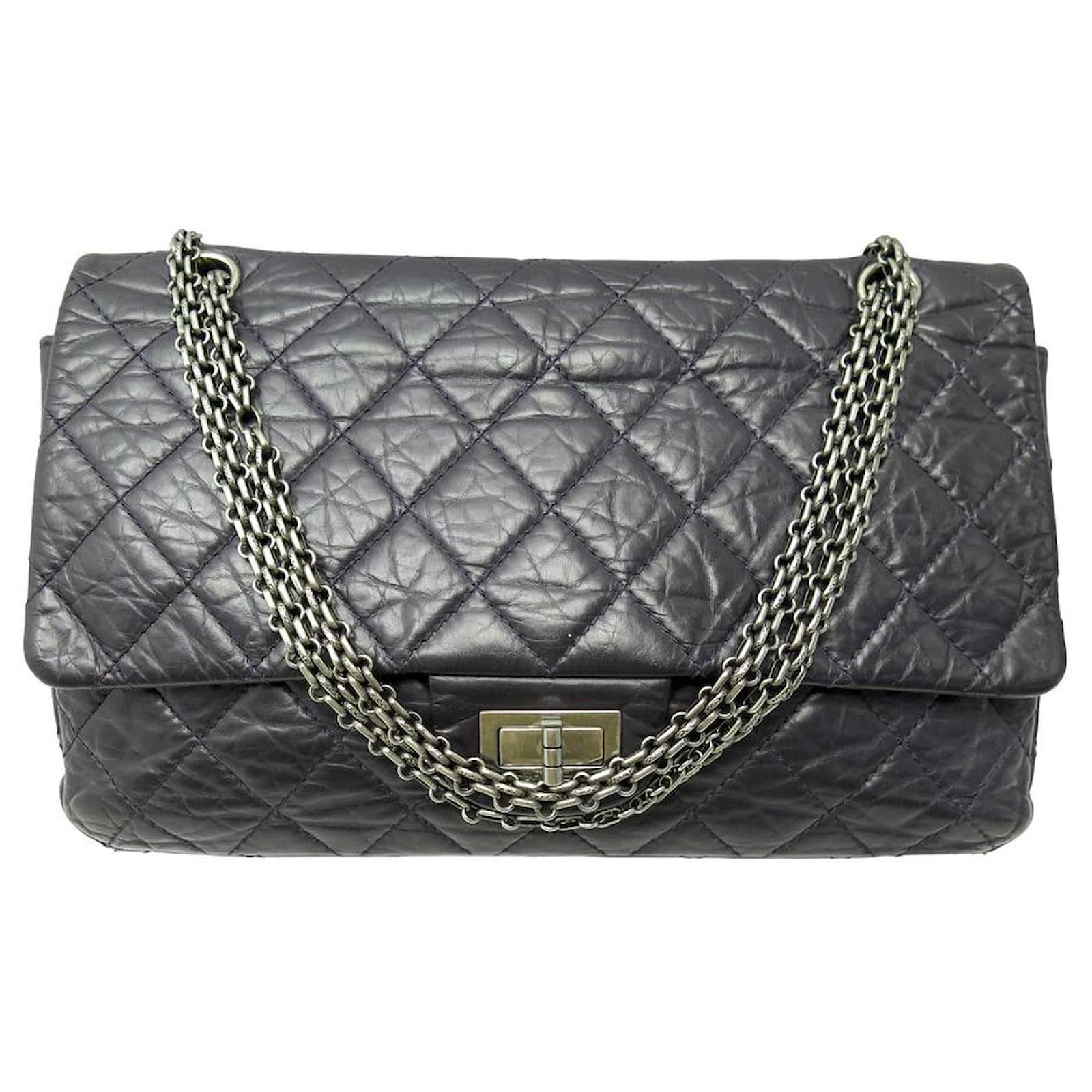 CHANEL MAXI JUMBO PURPLE LEATHER DARK SHOULDER BAG ref