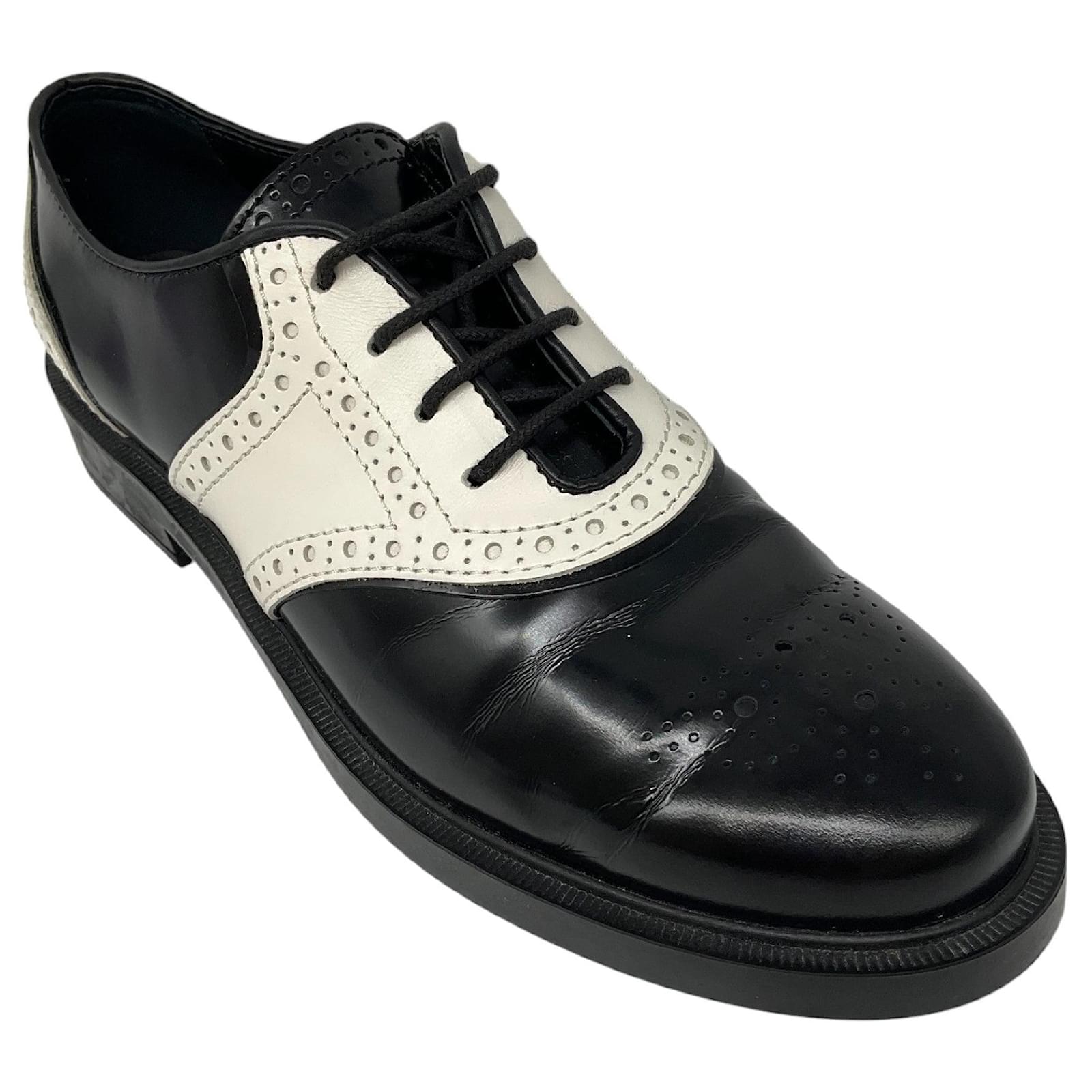 Tod's Black White Leather Oxford Shoes Joli Closet