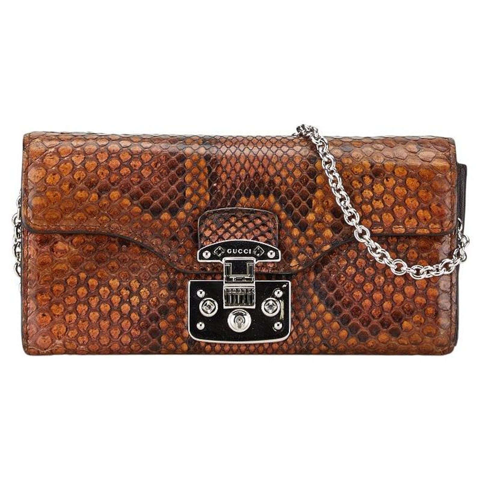 Gucci Lady Lock Python Chain Wallet Limited Brown Leather ref.1567324 ...